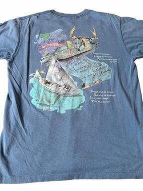 Vintage Single Stitch Caribbean Soul Large Blue Jimmy Buffett Sailing T-Shirt